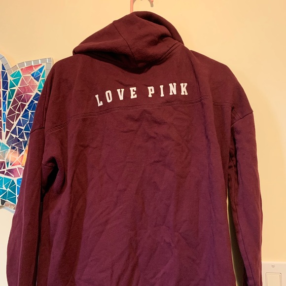 PINK Maroon Cowl Neck Hoodie - Picture 2 of 3